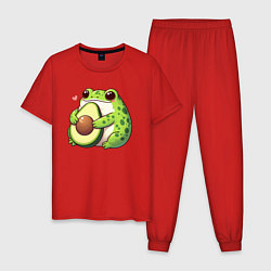 Пижама хлопковая мужская Лягушка обнимает авокадо, цвет: красный