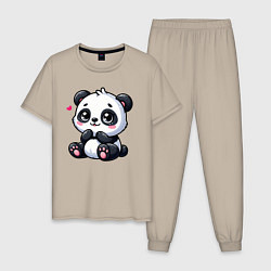 Пижама хлопковая мужская Забавная маленькая панда, цвет: миндальный