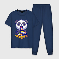 Пижама хлопковая мужская Панда и суши, цвет: тёмно-синий