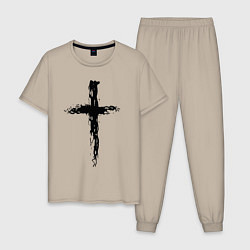 Пижама хлопковая мужская Крест волнистый графика, цвет: миндальный
