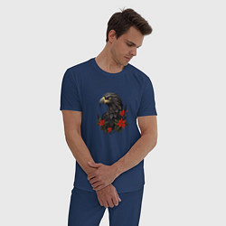 Пижама хлопковая мужская Орел и пуансеттия, цвет: тёмно-синий — фото 2