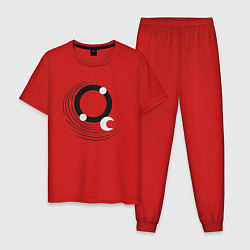 Пижама хлопковая мужская Луна абстракция, круги и линии, цвет: красный