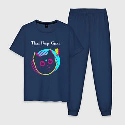 Пижама хлопковая мужская Three Days Grace rock star cat, цвет: тёмно-синий