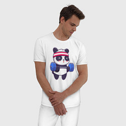 Пижама хлопковая мужская Панда в качалке, цвет: белый — фото 2