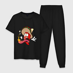 Пижама хлопковая мужская Горячий мексиканский перец, цвет: черный
