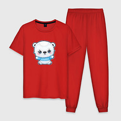 Пижама хлопковая мужская Белый полярный медвежонок, цвет: красный