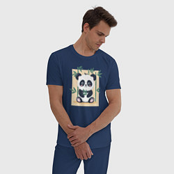 Пижама хлопковая мужская Панда кушает бамбук, цвет: тёмно-синий — фото 2