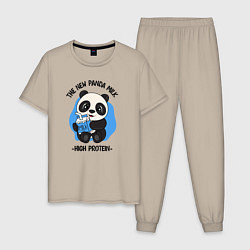 Пижама хлопковая мужская Панда с молоком, цвет: миндальный