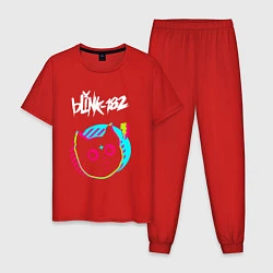 Пижама хлопковая мужская Blink 182 rock star cat, цвет: красный