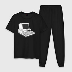 Пижама хлопковая мужская Ретро компьютер, цвет: черный
