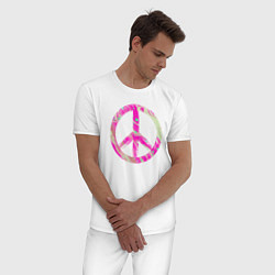 Пижама хлопковая мужская Pink peace, цвет: белый — фото 2