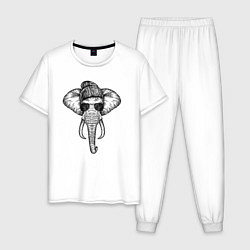 Пижама хлопковая мужская Слон хипстер, цвет: белый