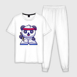 Пижама хлопковая мужская Панда ученик, цвет: белый