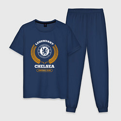 Пижама хлопковая мужская Лого Chelsea и надпись legendary football club, цвет: тёмно-синий