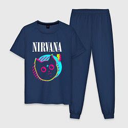Пижама хлопковая мужская Nirvana rock star cat, цвет: тёмно-синий