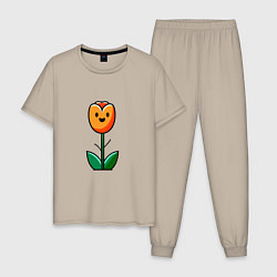 Пижама хлопковая мужская Веселый тюльпан, цвет: миндальный