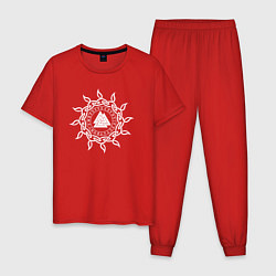 Пижама хлопковая мужская Символика валькнут и круг рун, цвет: красный