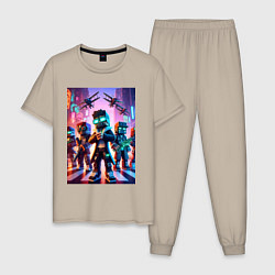 Пижама хлопковая мужская Майнкрафт и киберпанк - коллаба, цвет: миндальный