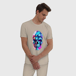 Пижама хлопковая мужская Камуфляжный череп от нейросети, цвет: миндальный — фото 2