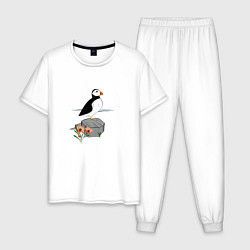 Пижама хлопковая мужская Маленькая птичка тупик, цвет: белый