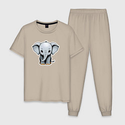 Пижама хлопковая мужская Веселый африканский слоненок, цвет: миндальный