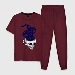 Пижама хлопковая мужская Dead drink space skull, цвет: меланж-бордовый