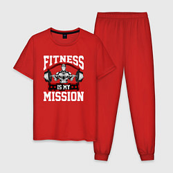 Пижама хлопковая мужская Фитнес моя миссия, цвет: красный