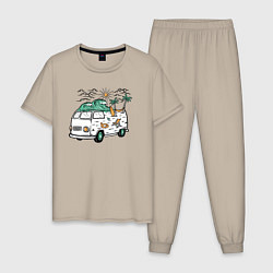 Пижама хлопковая мужская Summer trip VW, цвет: миндальный