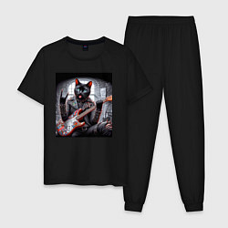 Пижама хлопковая мужская Чёрный котяра рок гитарист, цвет: черный