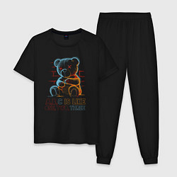 Пижама хлопковая мужская Игрушечный неоновый мишка, цвет: черный