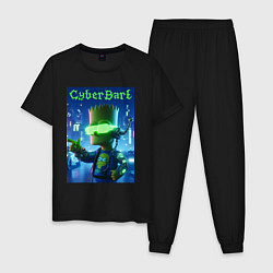 Пижама хлопковая мужская Cyber Bart - neon glow ai art, цвет: черный