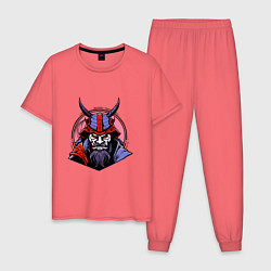Пижама хлопковая мужская Samurai evil face, цвет: коралловый