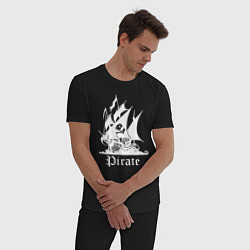 Пижама хлопковая мужская Пиратский корабль весёлый Роджер, цвет: черный — фото 2