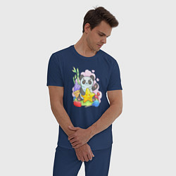 Пижама хлопковая мужская Панда со звездой, цвет: тёмно-синий — фото 2