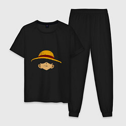 Пижама хлопковая мужская Луффи Монки соломенная шляпа, цвет: черный