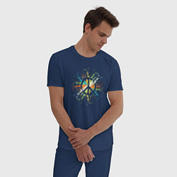 Пижама хлопковая мужская Peace light, цвет: тёмно-синий — фото 2