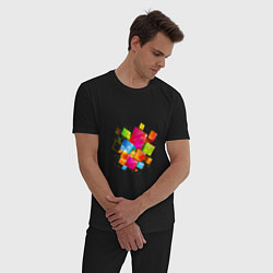 Пижама хлопковая мужская Цветные квадраты, цвет: черный — фото 2