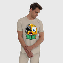 Пижама хлопковая мужская Читающий смайлик, цвет: миндальный — фото 2