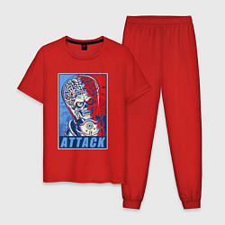 Пижама хлопковая мужская Attack brain-alien, цвет: красный