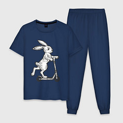 Пижама хлопковая мужская Зайчик с самокатом, цвет: тёмно-синий