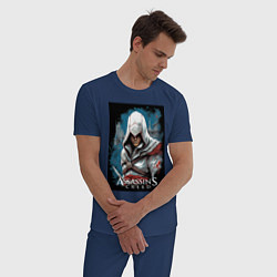 Пижама хлопковая мужская Assassins creed белый кинжал, цвет: тёмно-синий — фото 2