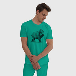 Пижама хлопковая мужская Новогодний кабан, цвет: зеленый — фото 2