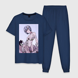 Пижама хлопковая мужская Евангелион Рей Аянами кот, цвет: тёмно-синий