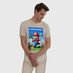 Пижама хлопковая мужская Minecraft and Mario - ai art collaboration, цвет: миндальный — фото 2