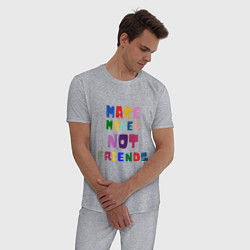 Пижама хлопковая мужская Make not friends - делай деньги без друзей, цвет: меланж — фото 2