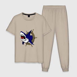 Пижама хлопковая мужская Акула и штурвал, цвет: миндальный