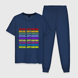 Пижама хлопковая мужская Social distancing - социальная дистанция, цвет: тёмно-синий