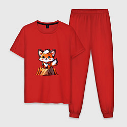 Пижама хлопковая мужская Лисёнок-альпинист, цвет: красный