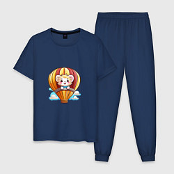 Пижама хлопковая мужская Львёнок на воздушном шаре, цвет: тёмно-синий