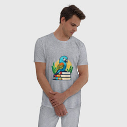 Пижама хлопковая мужская Попугай на стопке книг, цвет: меланж — фото 2
